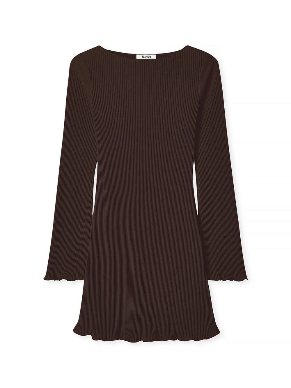 Pleated Long Sleeve Mini Dress in Dark Brown 🤎